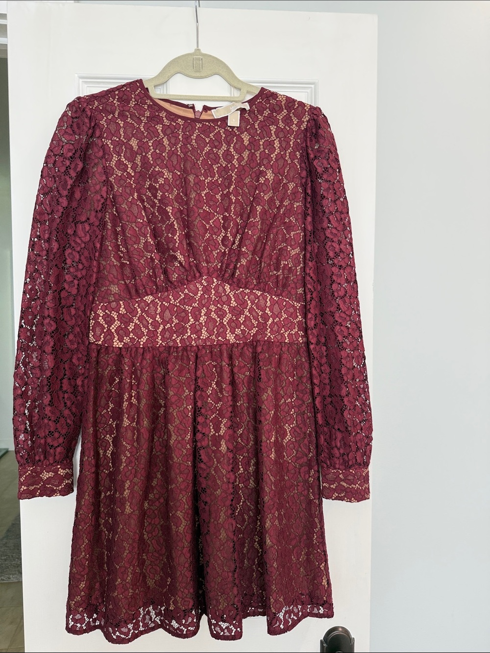 Michael Kors Women’s Burgundy Lace Long-Sleeve Dress